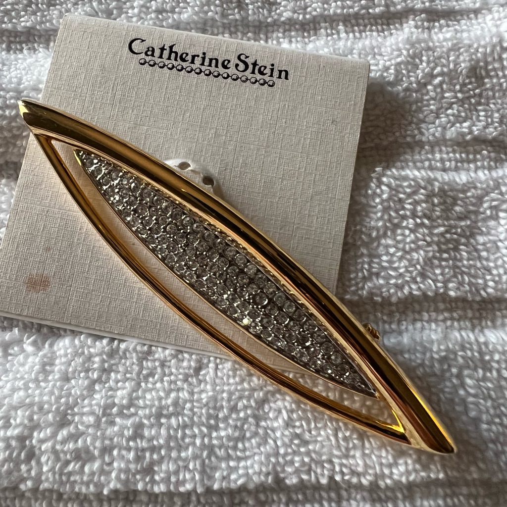 Catherine Stein Brooch Pin Crystal Gold Tone $68